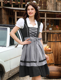 Abito tradizionale Dirndl Midi da donna Garvee in 2 pezzi con grembiule per l'Oktoberfest, taglie 34-48, confezione riutilizzabile