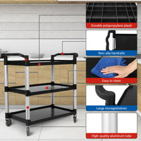 Carrello di servizio Garvee Heavy Duty a 3 ripiani con serratura per catering e pulizia, capacità 360 libbre, alluminio e plastica, 4 ruote bloccabili
