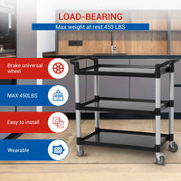 Carrello di servizio Garvee Heavy Duty a 3 ripiani con serratura per catering e pulizia, capacità 360 libbre, alluminio e plastica, 4 ruote bloccabili