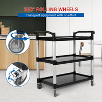 Carrello di servizio Garvee Heavy Duty a 3 ripiani con serratura per catering e pulizia, capacità 360 libbre, alluminio e plastica, 4 ruote bloccabili