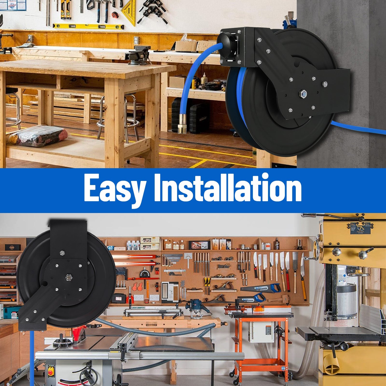 Avvolgitubo Retrattile Garvee 3/8" x 25 ft per Aria - Tubo Ibrido Pesante, Riavvolgimento Automatico, Supporto 180° - Ideale per Officina Festa del Papà