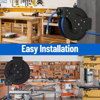 Avvolgitubo Retrattile Garvee 3/8" x 25 ft per Aria - Tubo Ibrido Pesante, Riavvolgimento Automatico, Supporto 180° - Ideale per Officina Festa del Papà