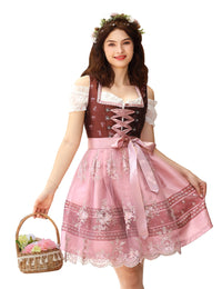Abito tradizionale midi Garvee Dirndl da donna, 3 pezzi, con pizzo, per l'Oktoberfest e le occasioni speciali, bordeaux, taglia 34