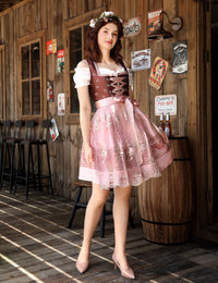 Abito tradizionale midi Garvee Dirndl da donna, 3 pezzi, con pizzo, per l'Oktoberfest e le occasioni speciali, bordeaux, taglia 34