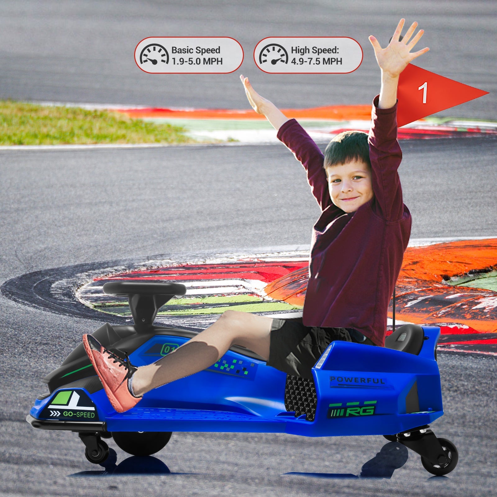 Garvee Kids Drift Go-Kart electric 24V - Telaio in metal, per star, blu - Perfect experience of drifting all'aperto for children.