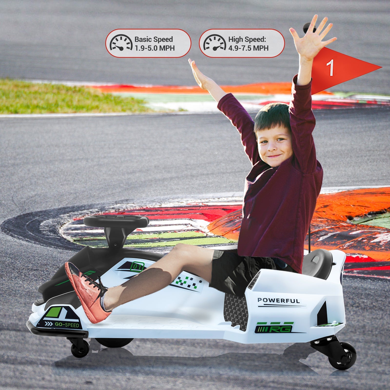 Garvee Kids Drift Go-Kart elettrico 24V – Telaio in metallo, per esterni, bianco – Corse veloci ed emozionanti avventure all'aria aperta.