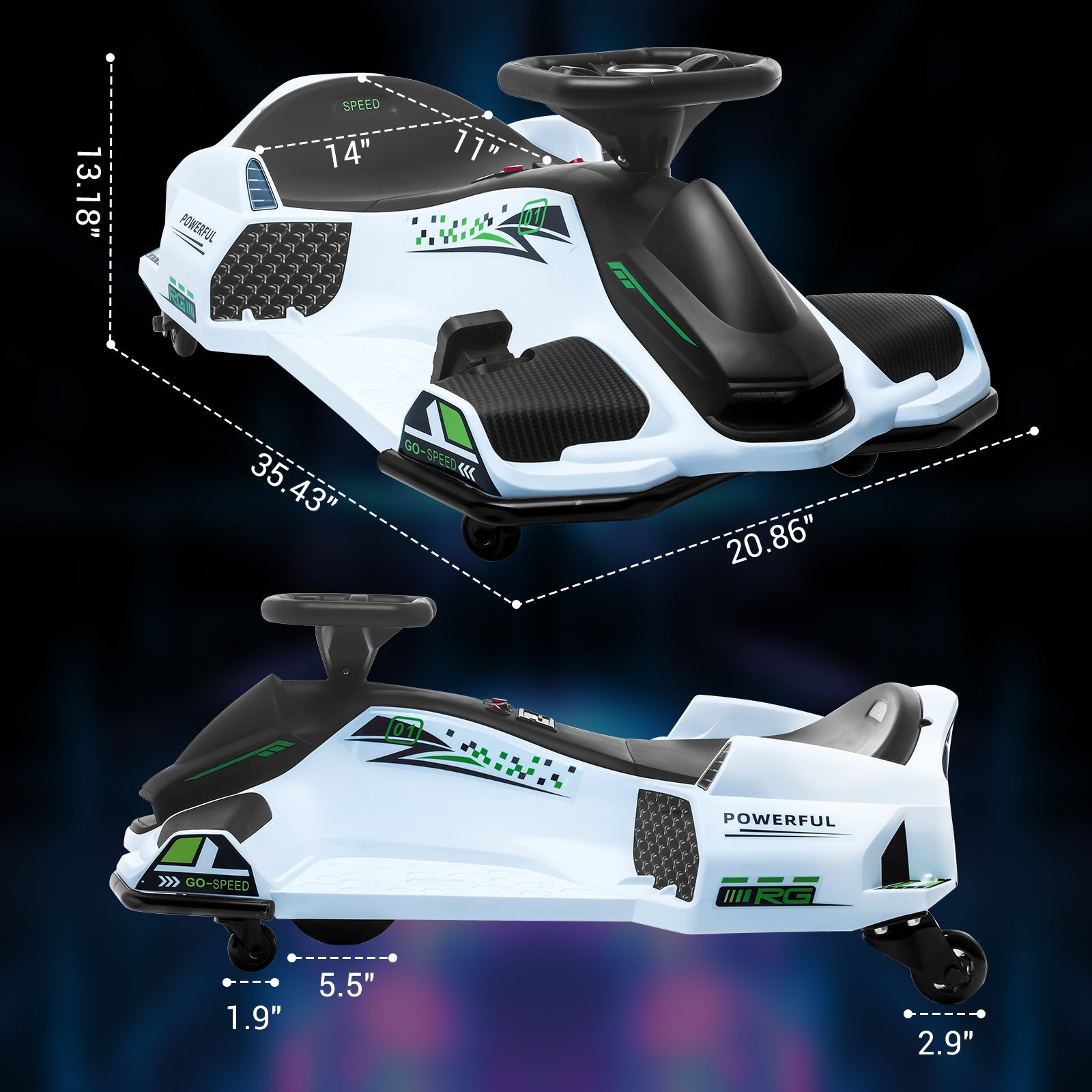 Garvee Kids Drift Go-Kart elettrico 24V – Telaio in metallo, per esterni, bianco – Corse veloci ed emozionanti avventure all'aria aperta.