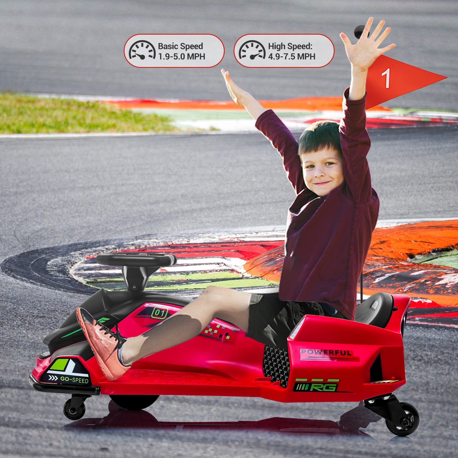 Garvee Kids Drift Go-Kart elettrico 24V - Telaio in metallo, per esterni, rosso - Divertimento e avventura per giovani conducenti
