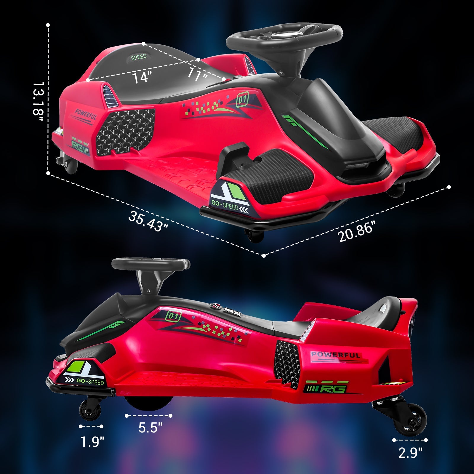 Garvee Kids Drift Go-Kart elettrico 24V - Telaio in metallo, per esterni, rosso - Divertimento e avventura per giovani conducenti