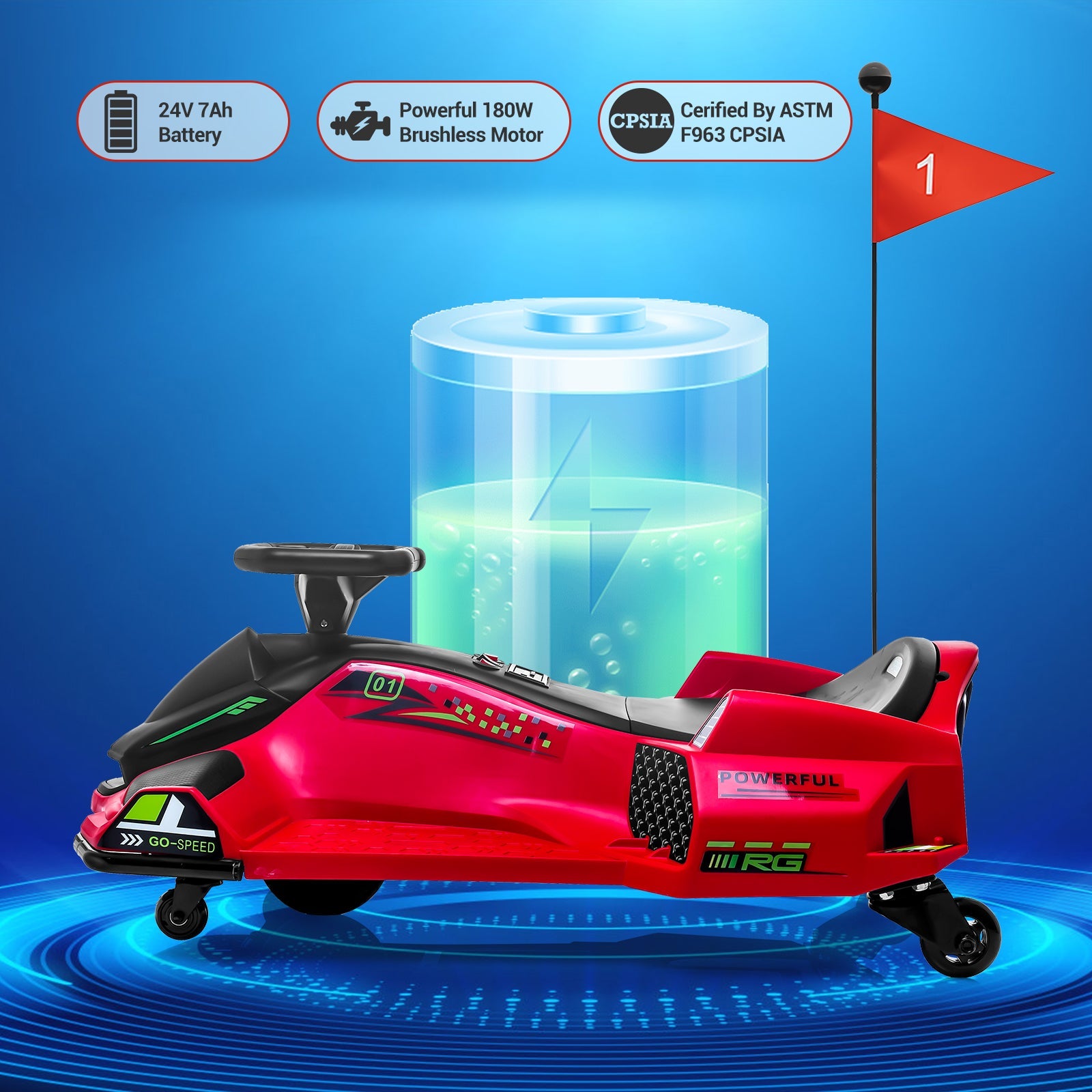 Garvee Kids Drift Go-Kart elettrico 24V - Telaio in metallo, per esterni, rosso - Divertimento e avventura per giovani conducenti