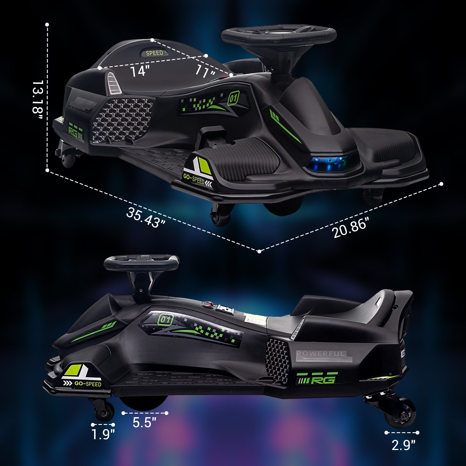 Garvee Kids Drift Go-Kart elettrico 24V - Telaio in metallo, per esterni, nero - Elegante go-kart elettrico per nuovi avventurieri.