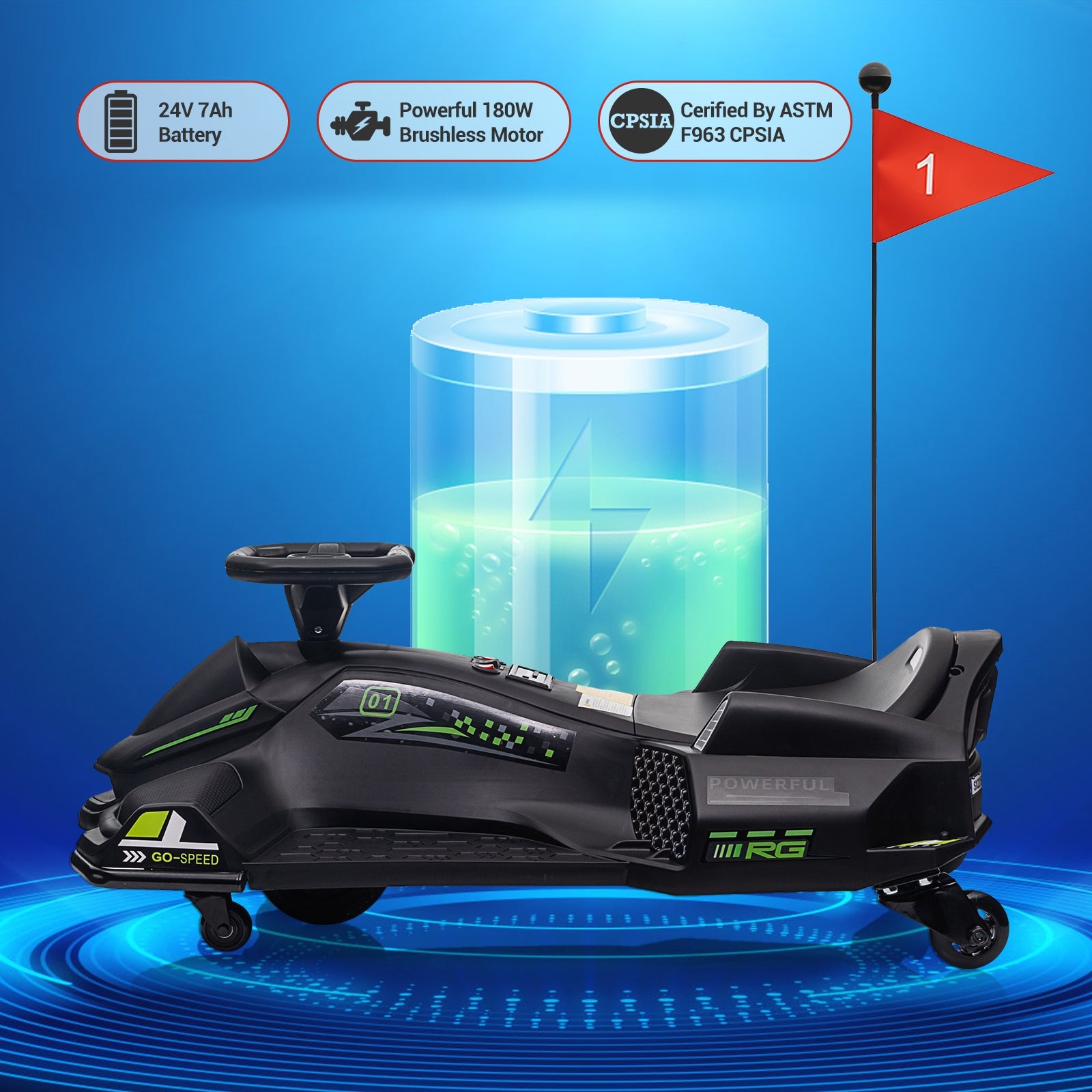 Garvee Kids Drift Go-Kart elettrico 24V - Telaio in metallo, per esterni, nero - Elegante go-kart elettrico per nuovi avventurieri.