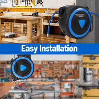 Avvolgitubo per compressore d'aria ibrido Garvee da 3/8" x 50 piedi con meccanismo di bloccaggio automatico per officina e garage, tubo flessibile, nero