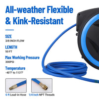 Tubo flessibile ibrido Garvee da 3/8 pollici x 80 piedi, avvolgitubo per compressore d'aria, bloccaggio automatico per officina, flessibile, robusto, nero