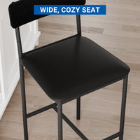 Set di 2 ripiani nel bar Garvee, sedute nel bar della cucina con poggiapiedi, imbottiti, guide ergonomiche, MDF e acciaio, nero rustico, stabili, per banconi e isole