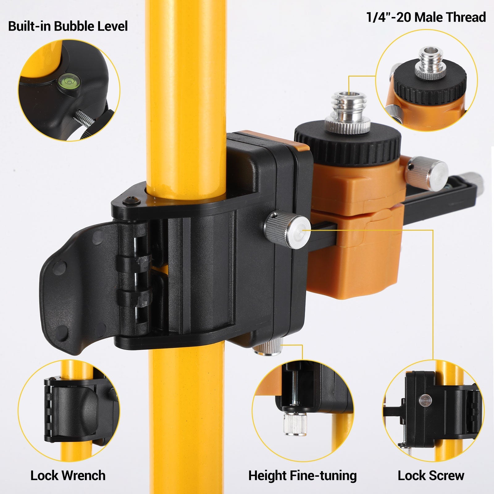 Asta Telescopica Garvee 12 Piedi con Treppiede Alluminio Regolabile per Laser Rotanti e Lineari - Ideale per Festa del Papà, Cantiere Argento