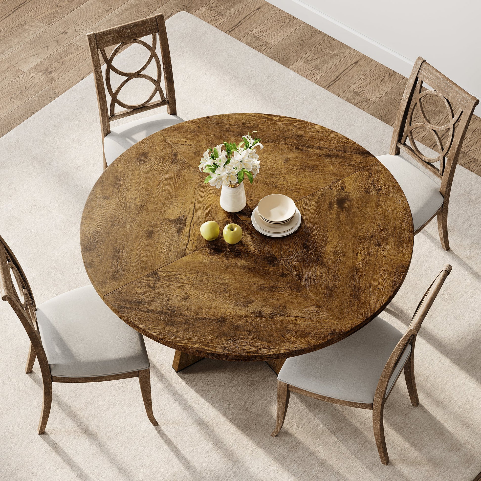 Tavolo da pranzo rotondo Garvee da 47" per 4-6 persone, stile rustico, robusto pannello MDF, piedini antiscivolo regolabili, legno, cucina e sala da pranzo