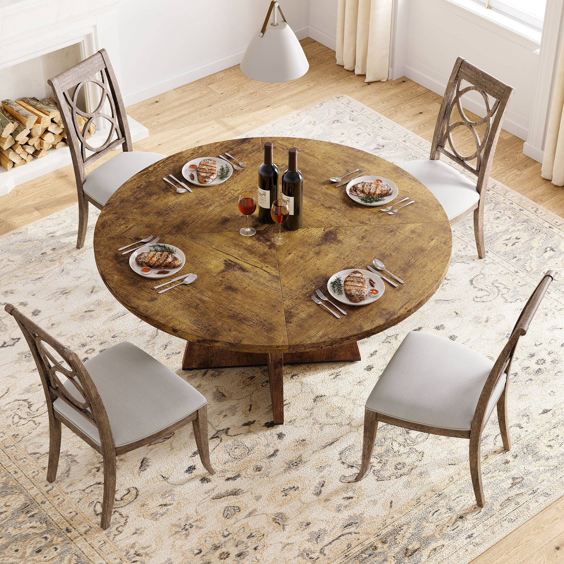 Tavolo da pranzo rotondo Garvee da 47" per 4-6 persone, stile rustico, robusto pannello MDF, piedini antiscivolo regolabili, legno, cucina e sala da pranzo