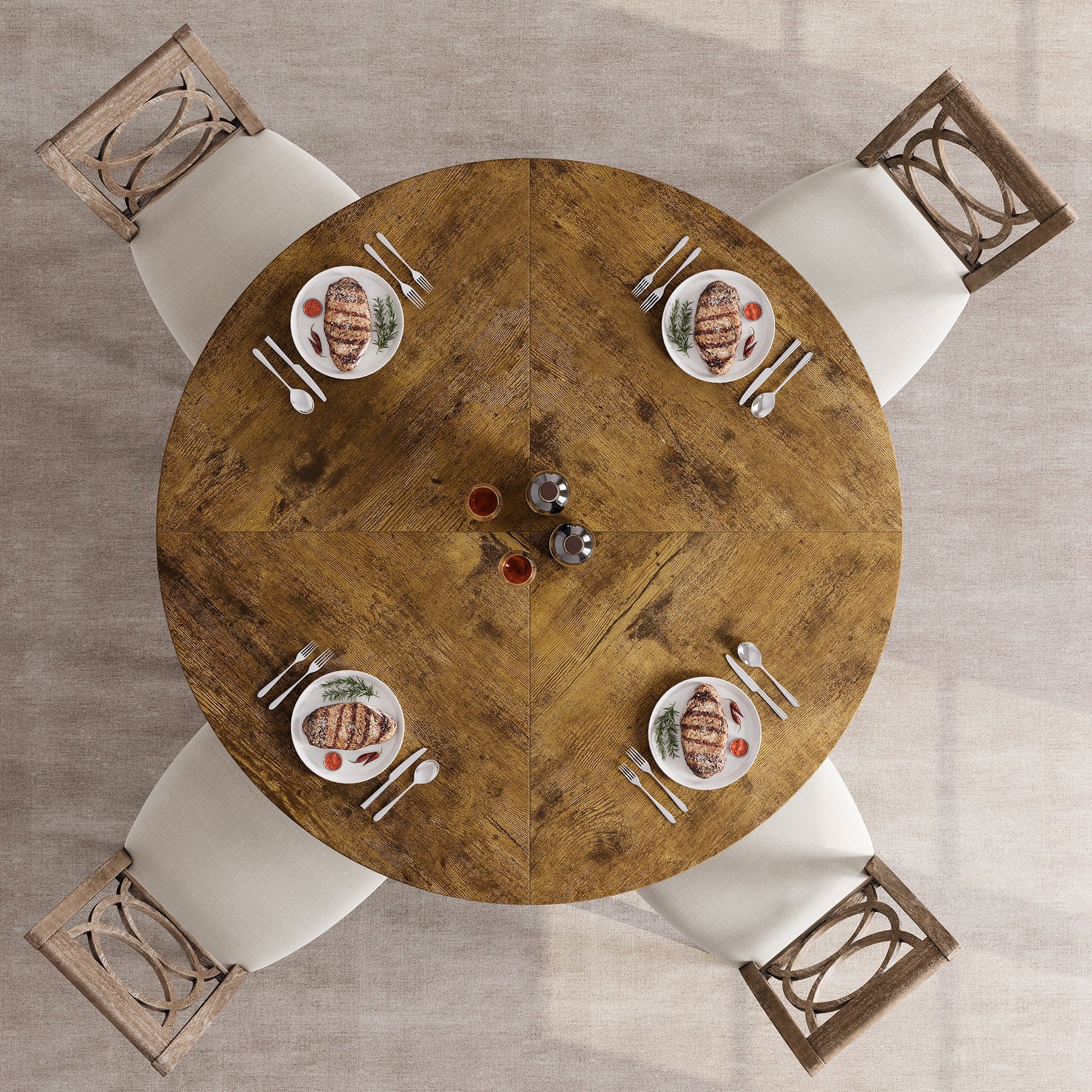 Tavolo da pranzo rotondo Garvee da 47" per 4-6 persone, stile rustico, robusto pannello MDF, piedini antiscivolo regolabili, legno, cucina e sala da pranzo