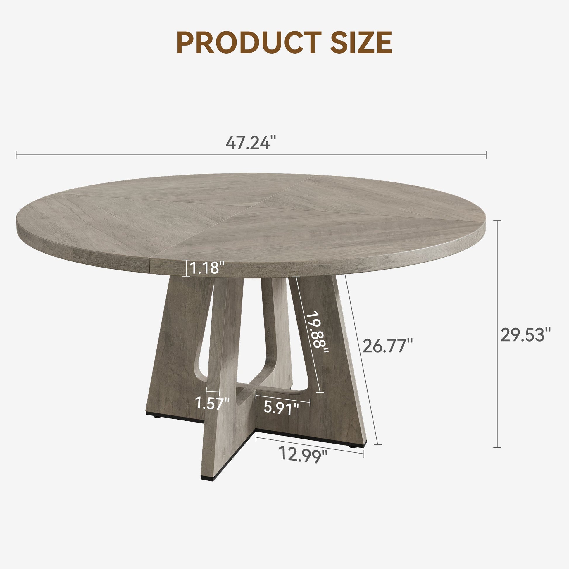 Tavolo da pranzo rotondo Garvee da 47" per 4-6 persone, stile rustico, piano in MDF robusto, gambe in legno, piedini antiscivolo regolabili, grigio, sala da pranzo e cucina