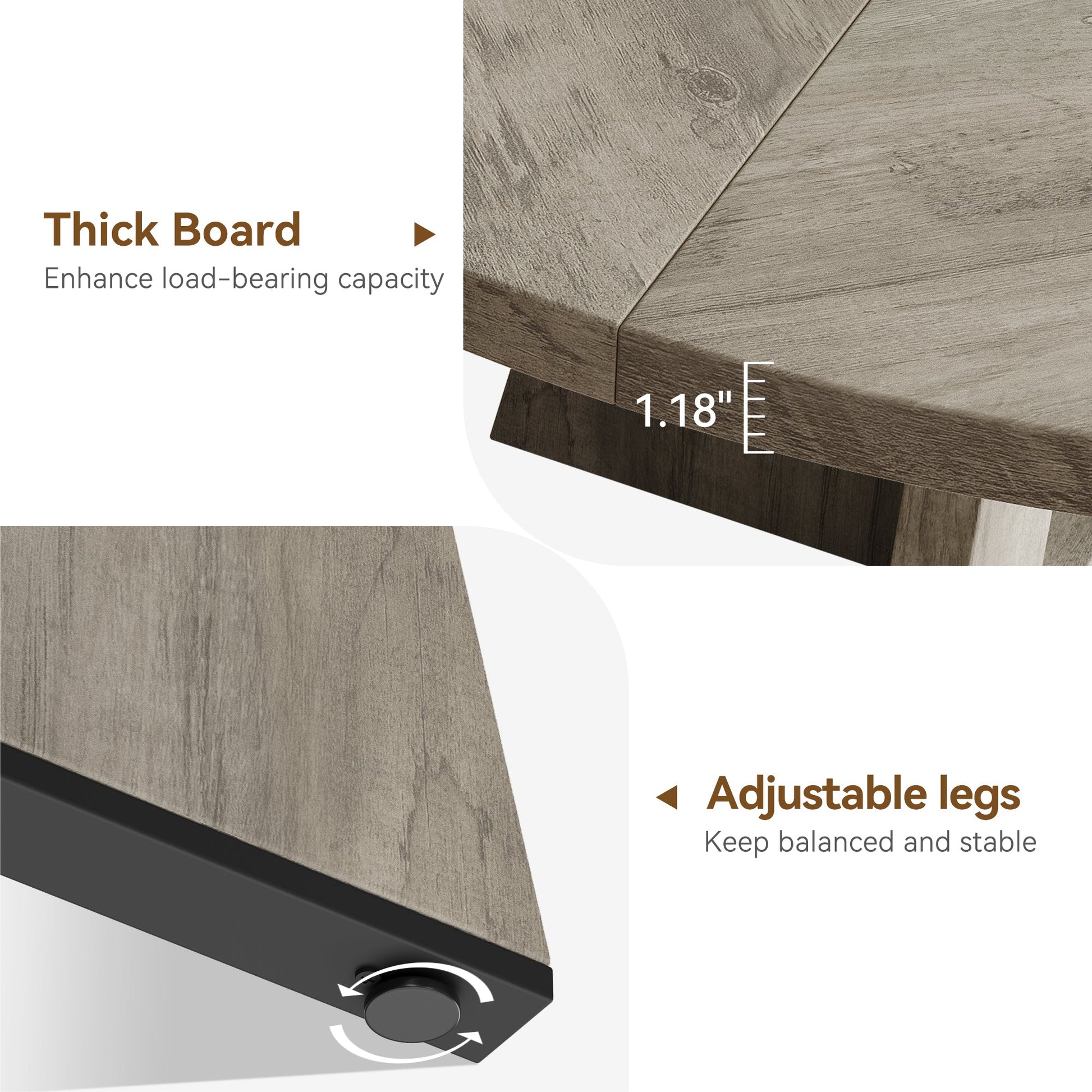 Tavolo da pranzo rotondo Garvee da 47" per 4-6 persone, stile rustico, piano in MDF robusto, gambe in legno, piedini antiscivolo regolabili, grigio, sala da pranzo e cucina
