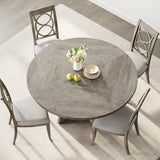 Tavolo da pranzo rotondo Garvee da 47" per 4-6 persone, stile rustico, piano in MDF robusto, gambe in legno, piedini antiscivolo regolabili, grigio, sala da pranzo e cucina - Grigio