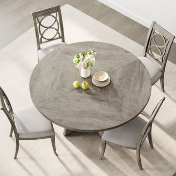Tavolo da pranzo rotondo Garvee da 47" per 4-6 persone, stile rustico, piano in MDF robusto, gambe in legno, piedini antiscivolo regolabili, grigio, sala da pranzo e cucina