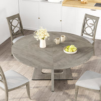 Tavolo da pranzo rotondo Garvee da 47" per 4-6 persone, stile rustico, piano in MDF robusto, gambe in legno, piedini antiscivolo regolabili, grigio, sala da pranzo e cucina