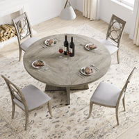 Tavolo da pranzo rotondo Garvee da 47" per 4-6 persone, stile rustico, piano in MDF robusto, gambe in legno, piedini antiscivolo regolabili, grigio, sala da pranzo e cucina
