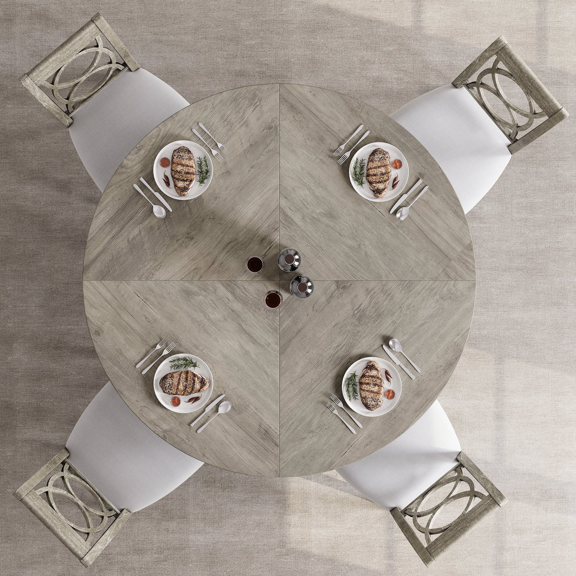 Tavolo da pranzo rotondo Garvee da 47" per 4-6 persone, stile rustico, piano in MDF robusto, gambe in legno, piedini antiscivolo regolabili, grigio, sala da pranzo e cucina