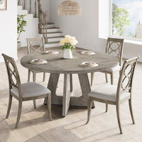 Tavolo da pranzo rotondo Garvee da 47" per 4-6 persone, stile rustico, piano in MDF robusto, gambe in legno, piedini antiscivolo regolabili, grigio, sala da pranzo e cucina