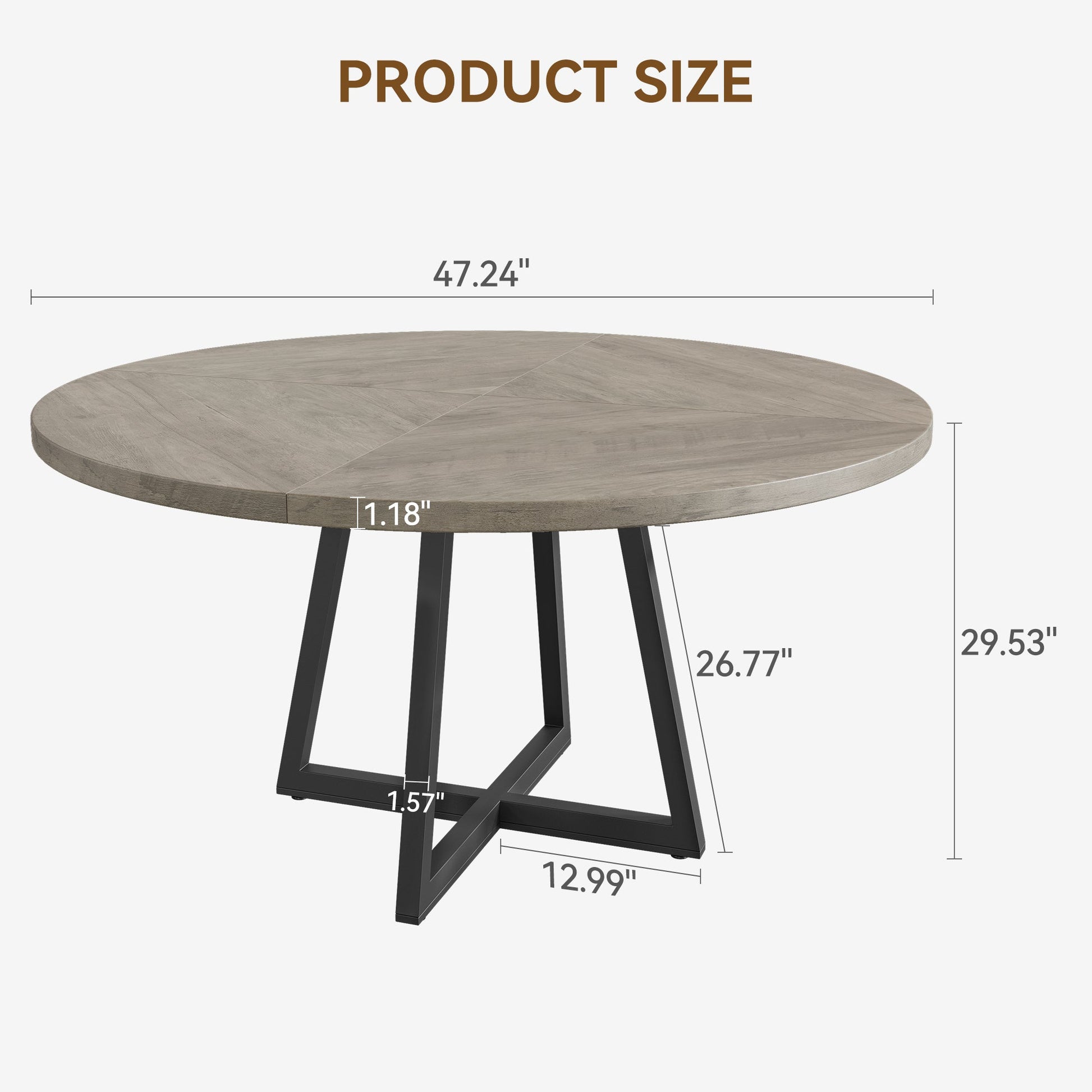 Tavolo da pranzo rotondo GARVEE da 47 pollici, grande tavolo in legno, stile industriale, legno MDF e metallo, tavolo grigio, per sala da pranzo e soggiorno