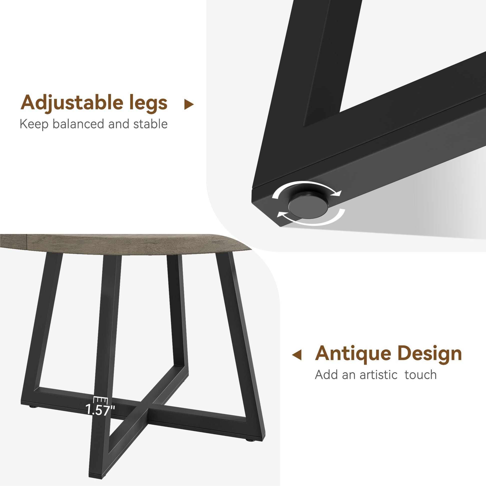 Tavolo da pranzo rotondo GARVEE da 47 pollici, grande tavolo in legno, stile industriale, legno MDF e metallo, tavolo grigio, per sala da pranzo e soggiorno