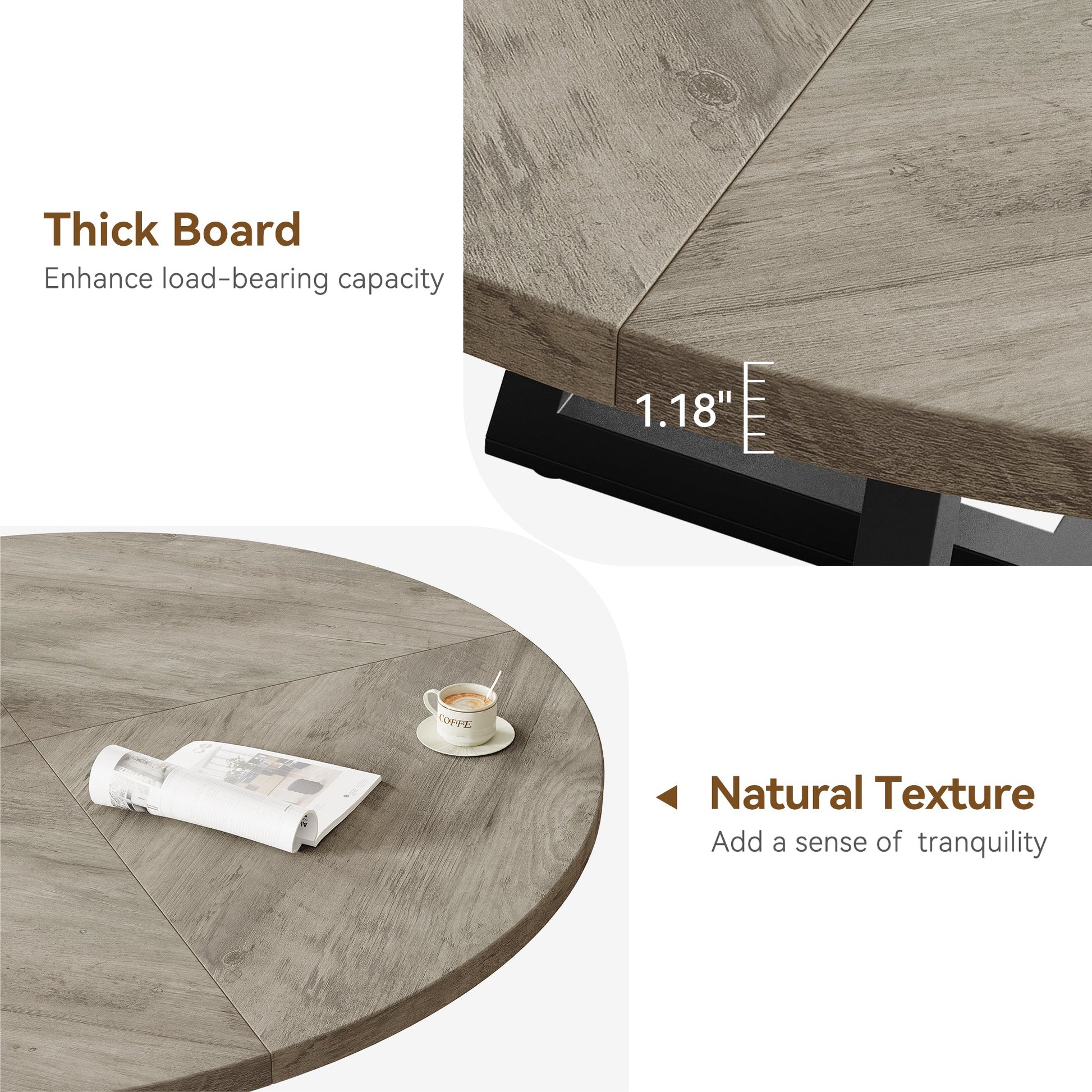 Tavolo da pranzo rotondo GARVEE da 47 pollici, grande tavolo in legno, stile industriale, legno MDF e metallo, tavolo grigio, per sala da pranzo e soggiorno