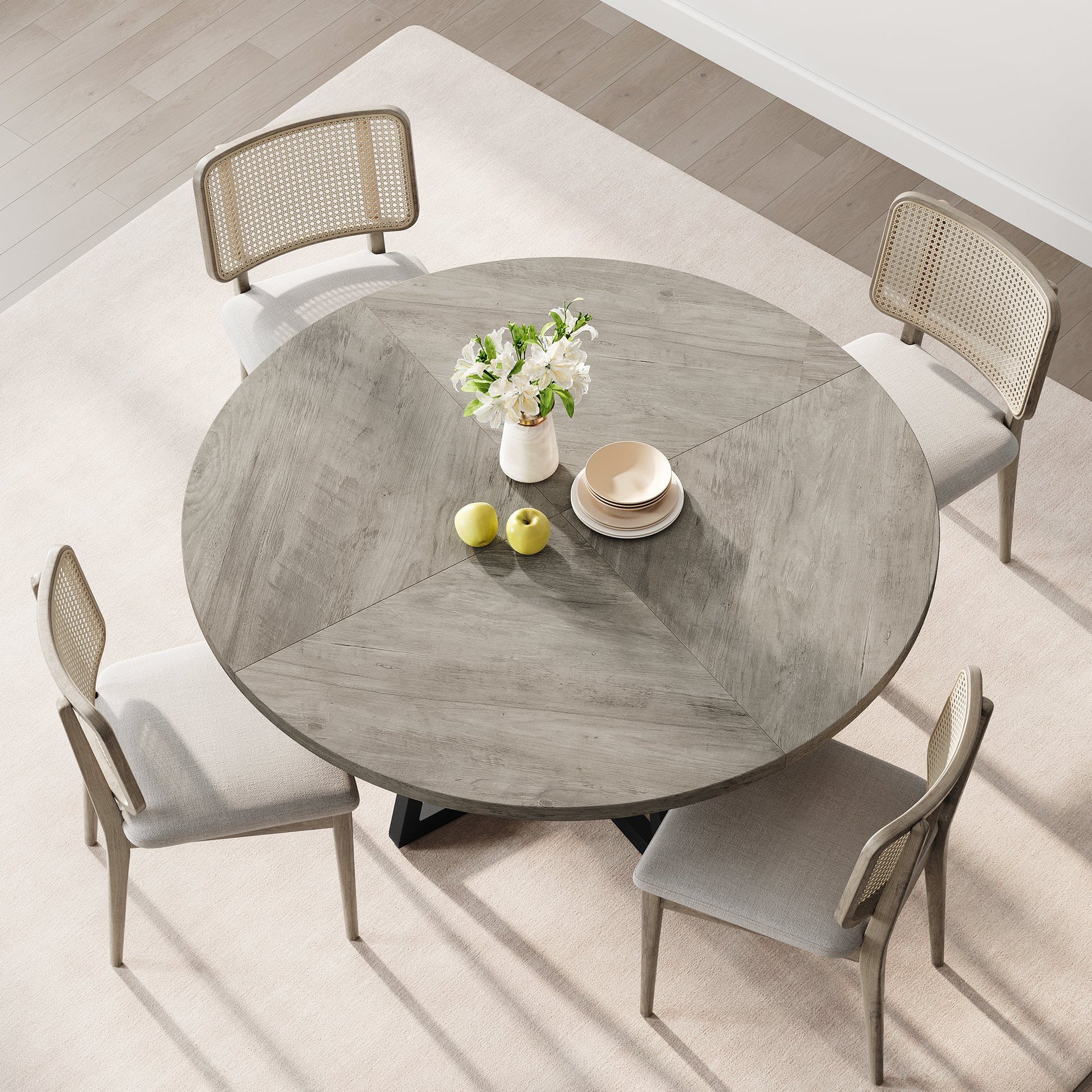 Tavolo da pranzo rotondo GARVEE da 47 pollici, grande tavolo in legno, stile industriale, legno MDF e metallo, tavolo grigio, per sala da pranzo e soggiorno