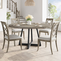 Tavolo da pranzo rotondo GARVEE da 47 pollici, grande tavolo in legno, stile industriale, legno MDF e metallo, tavolo grigio, per sala da pranzo e soggiorno