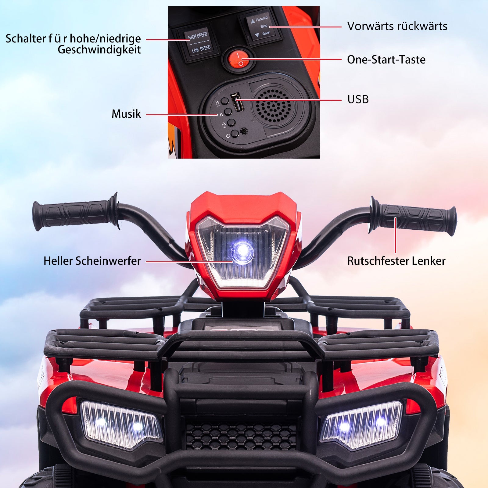 Giocattolo elettrico Garvee da 12 V per bambini, rosso, con luci LED ed effetti sonori per divertimento al chiuso e all'aperto, dai 3 anni in su
