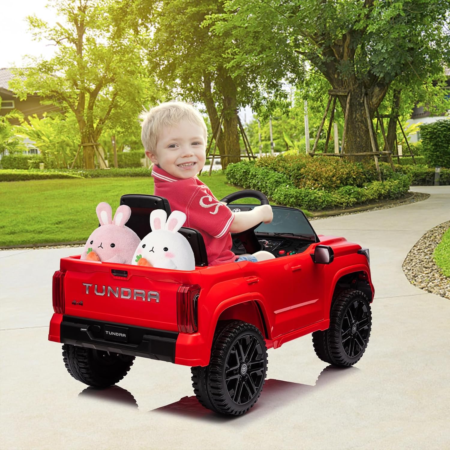 Garvee Toyota, auto elettrica per bambini, a batteria, rossa, con design realistico e illuminazione a LED per le prime esperienze di guida a partire dai 3 anni, per uso interno ed esterno.