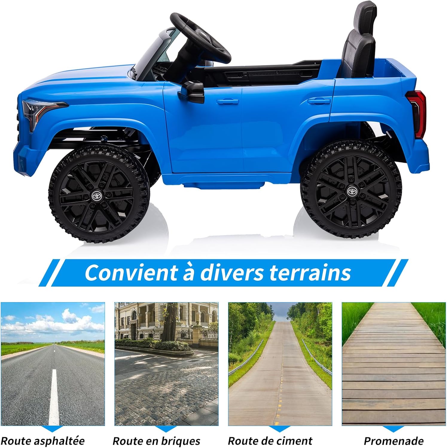 Garvee Toyota, auto elettrica per bambini, a batteria, blu, con autentico design Toyota e funzione musicale per viaggi sicuri a partire dai 3 anni, in casa e all'aperto.