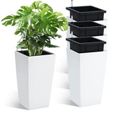 GARVEE Set di Fioriere Alte da 40,6 cm, Bianco, con Indicatore Livello Acqua, Drenaggio e Design Verticale per Ingresso e Portico - Bianco