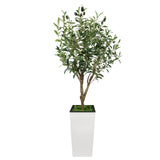 GARVEE Ulivo Artificiale 121,9 cm con Frutti Realistici e Vaso Alto Bianco, Resistente ai Raggi UV, per Casa, Ufficio e Soggiorno
