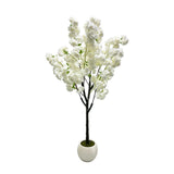 GARVEE Albero di Ciliegio Artificiale 150 cm con Fiori Bianchi in Seta, Vaso Incluso, Aspetto Realistico per Casa, Ufficio, Eventi e Hotel