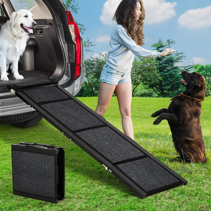 Rampa per auto Garvee Dog Ramp 180.34x50.8 cm Rampa pieghevole in alluminio di grandi dimensioni con superficie antiscivolo per SUV, camion, cani di taglia media e grande, leggera e portatile, capacità di 122.47 kg