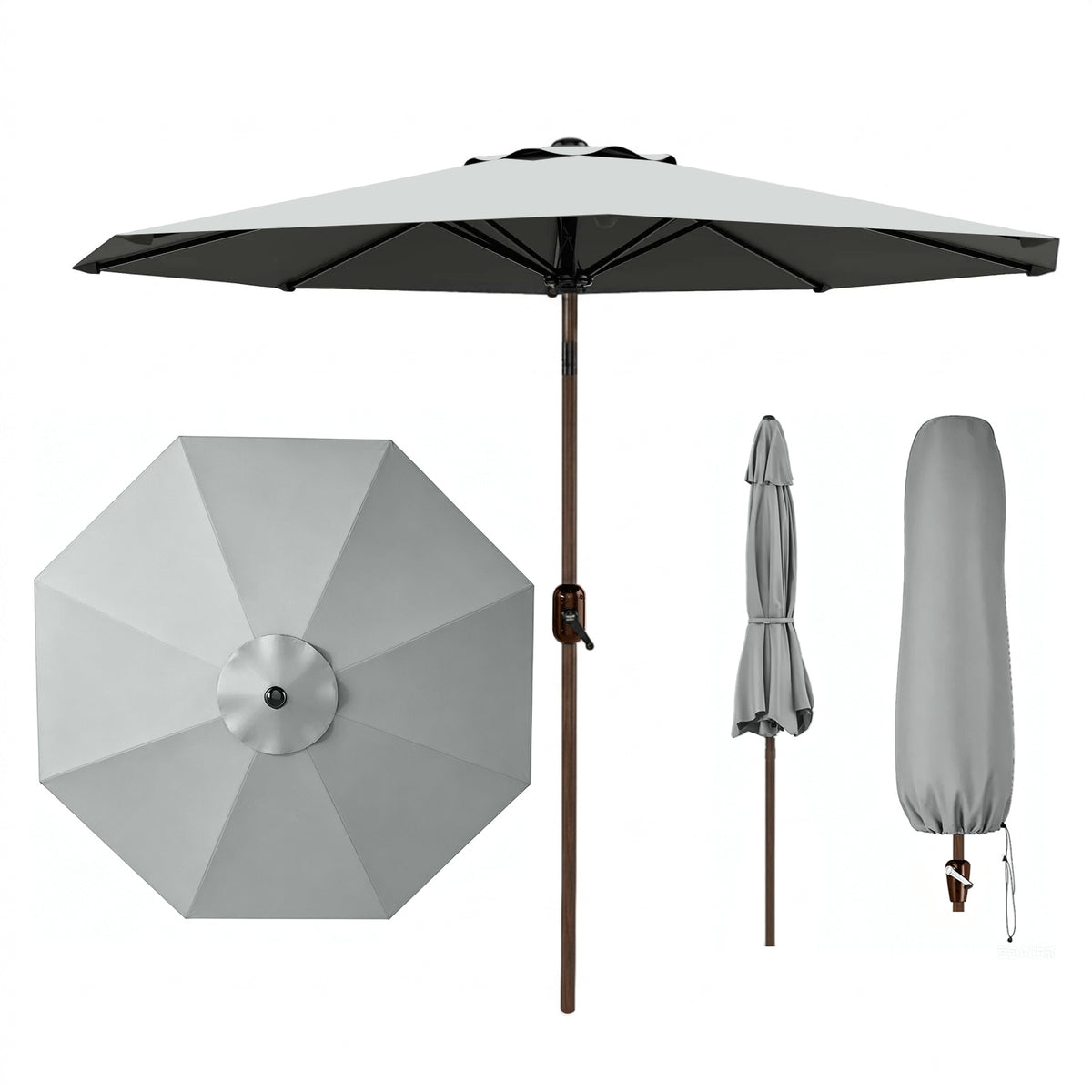 GARVEE Ombrellone da Esterno 300 cm con Protezione Solare UPF 50+, Inclinabile con Manovella, Telo in Poliestere 180 g/m², Struttura con Stecche in Acciaio e Ventilazione Superiore, Grigio