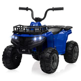 Quad elettrico Garvee 12V per bambini dai 2 ai 5 anni, auto giocattolo elettrica ATV con luci a LED, musica e design antiurto, giocattolo robusto per esterni, controllo sicuro della velocità - Blu
