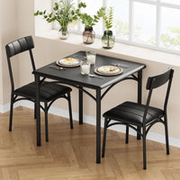 Set da pranzo Garvee da 3 pezzi per 2 persone, marrone retrò, struttura in metallo, sedie imbottite, piano in MDF, salvaspazio, stanze piccole