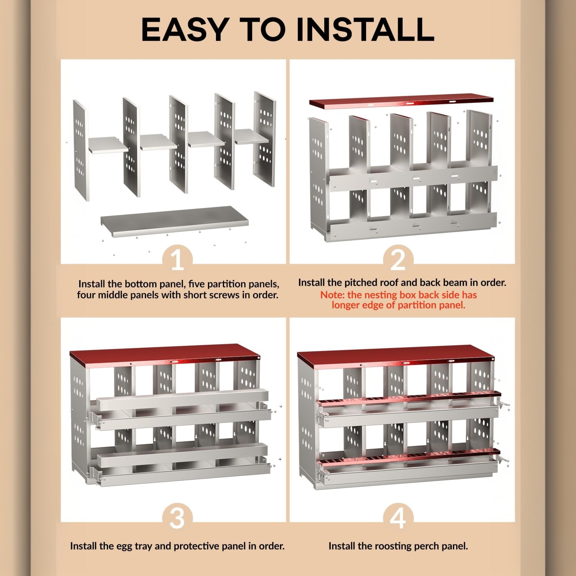 Nido per polli Garvee, pollaio zincato a 8 fori, resistente alle intemperie, rosso, per 8 polli, con design robusto e struttura resistente alle intemperie per l'uso all'aperto tutto l'anno