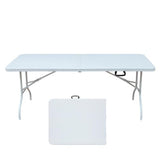 Garvee Tavolo Pieghevole in Plastica 183 cm Portatile Resistente Senza Montaggio per Interni ed Esterni Bianco