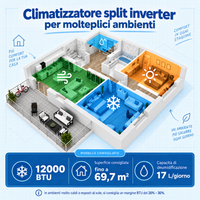 GARVEE Condizionatore Split Garvee AUX 12000 BTU con riscaldamento, classe energetica A++, refrigerante R32, Wi-Fi e kit di installazione incluso