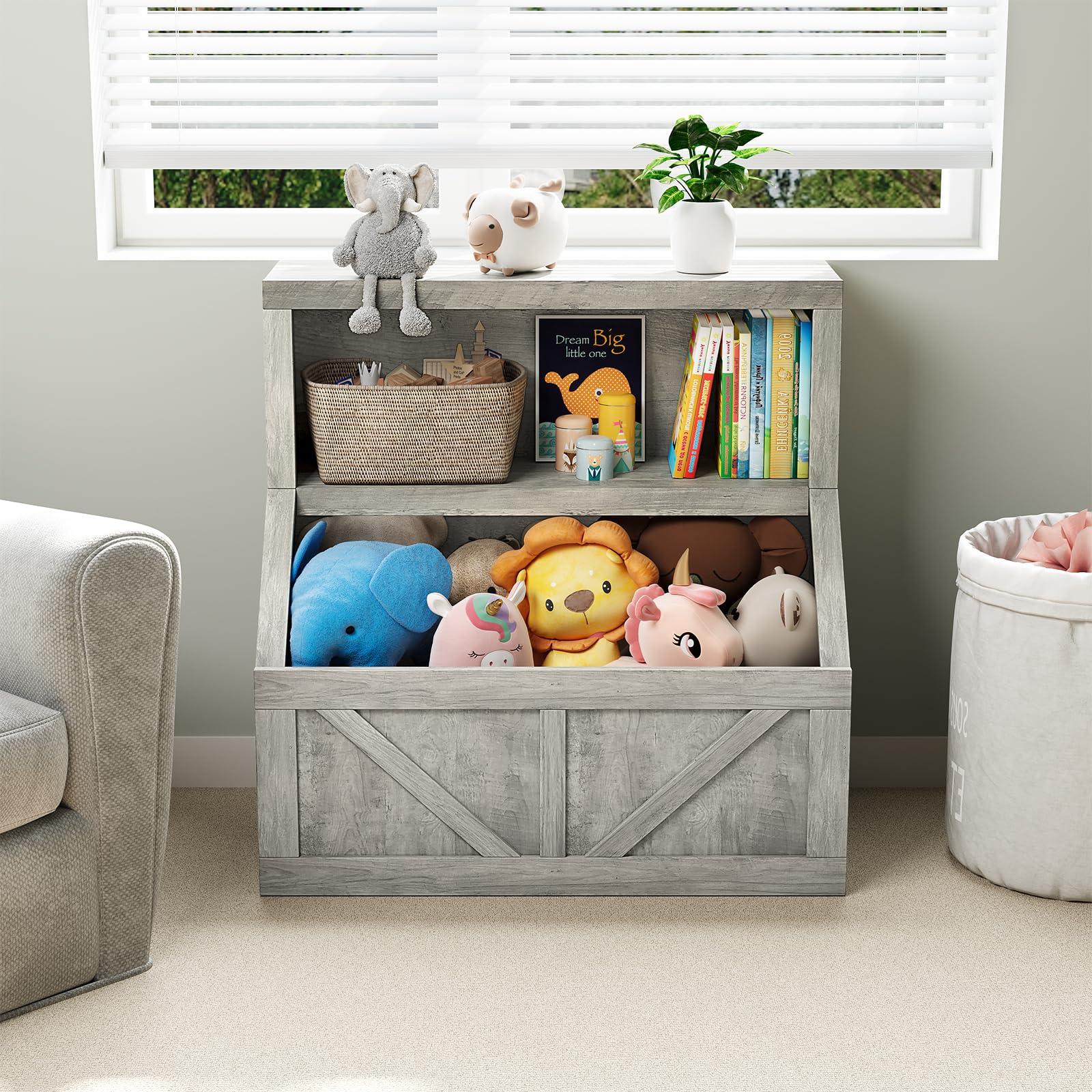 Libreria per bambini e contenitore per giocattoli Garvee, a 2 livelli, in legno, robusta, sicura per i bambini, per sale giochi e asili, 31x16x32 pollici